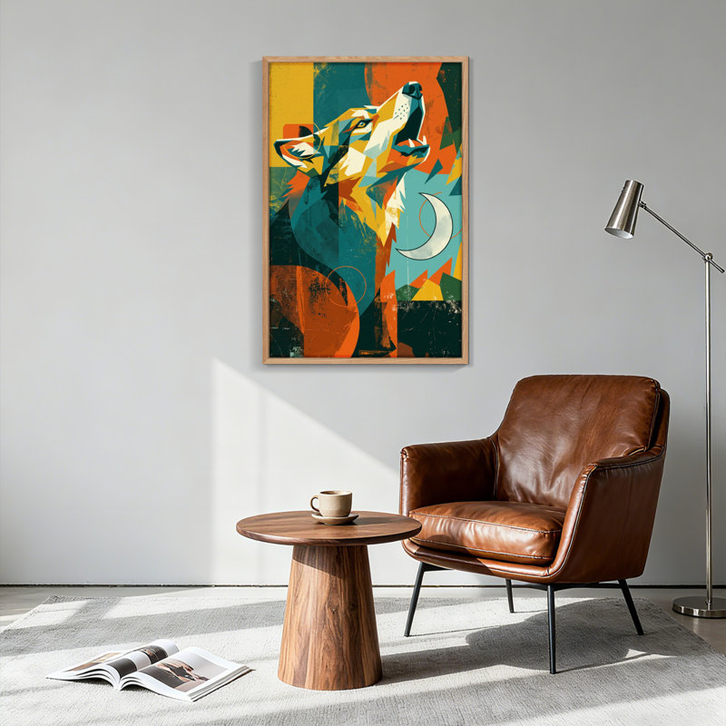 Ensemble de 1 tableau sur toile représentant un loup géométrique, 48"H x 36"W, Natural