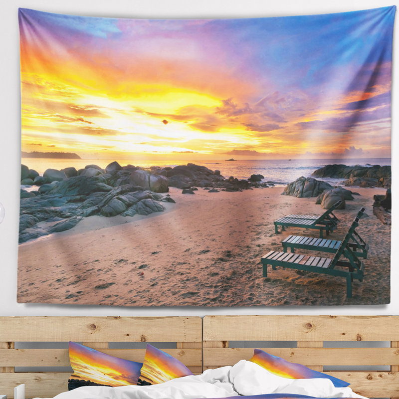 Tapisserie «Seashore Khao Lak Beach View at Sunset», H 78 po x l 92 po