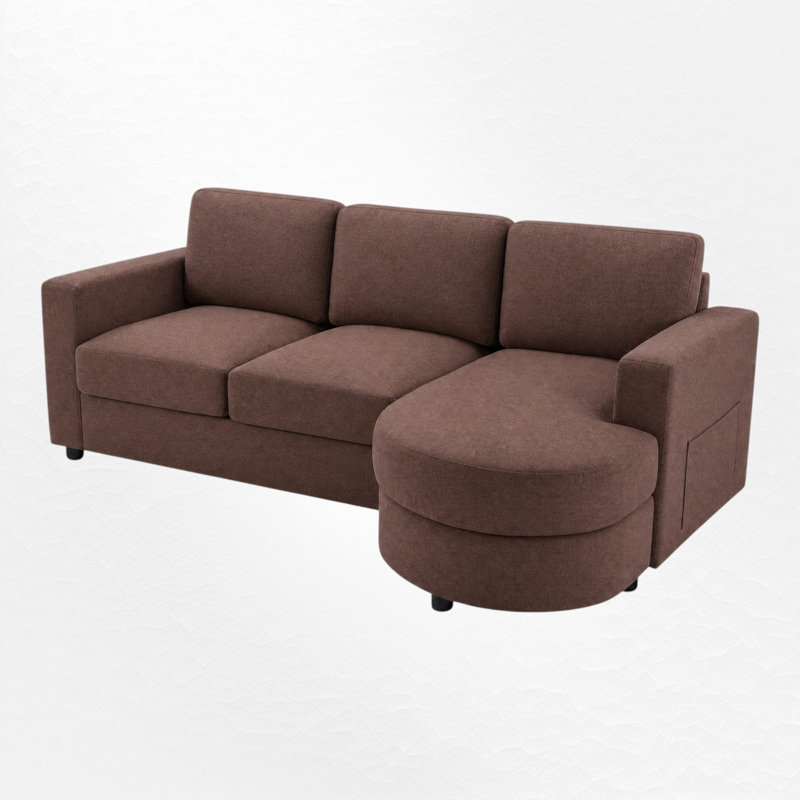 Canapé modulaire en L avec méridienne et ports USB, Chenille brun