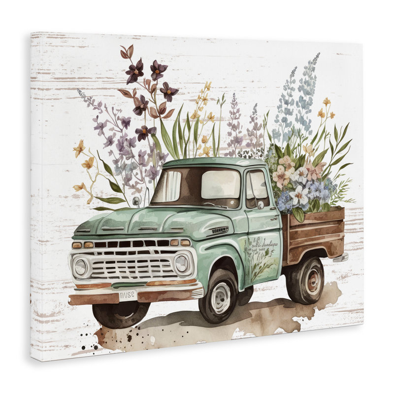 Art mural floral avec camion Herb par lettré et doublé, H 24 po x l 30 po