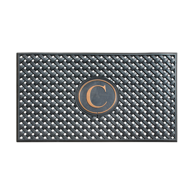 Tapis d'entrée grand motif monogramme, 24 po x 39 po, caoutchouc naturel, noir, C