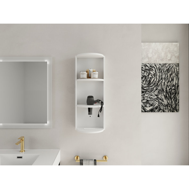 Support de rangement mural pour salle de bain peu encombrant au design polyvalent, Blanc lustré