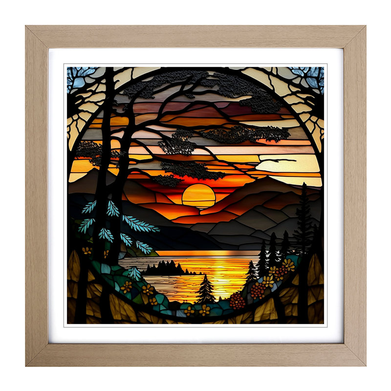 Sunrise Stained Glass Effect - Framed Print, Oak