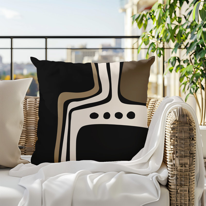 Oreiller carré réversible intérieur / extérieur Tobe Minimalist, H 19 po x l 19 po, Beige / noir / blanc cassé