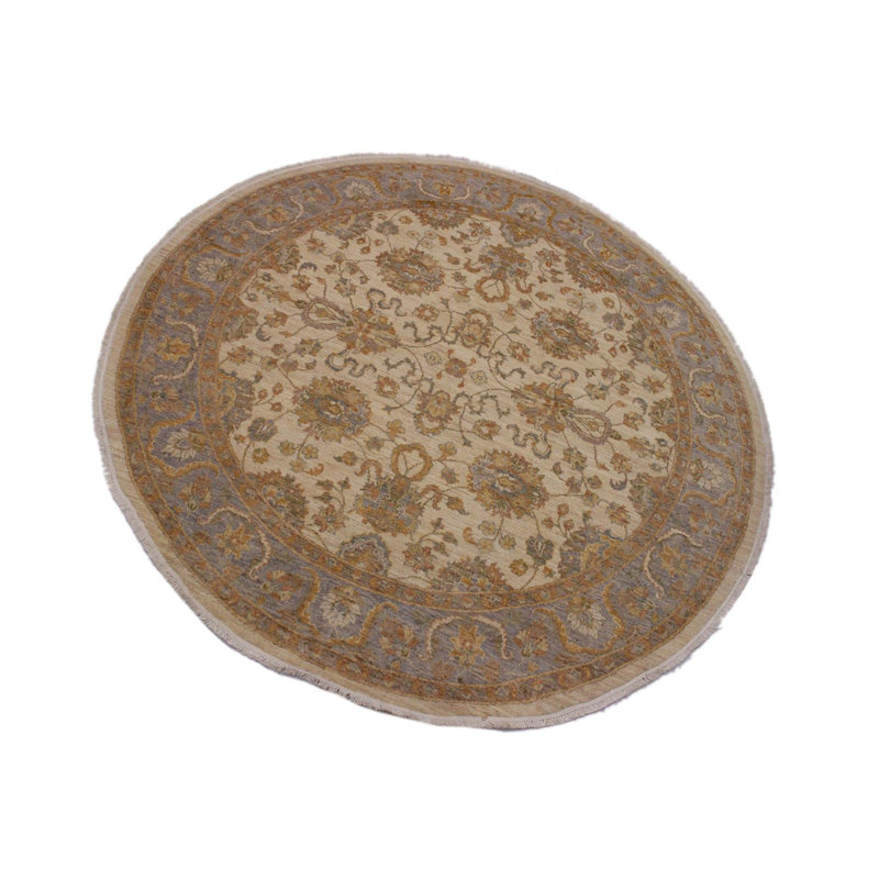 Tapis bleu / beige / orange en laine noué à la main 7 pi 11 po x 8 pi 1 po Baccio