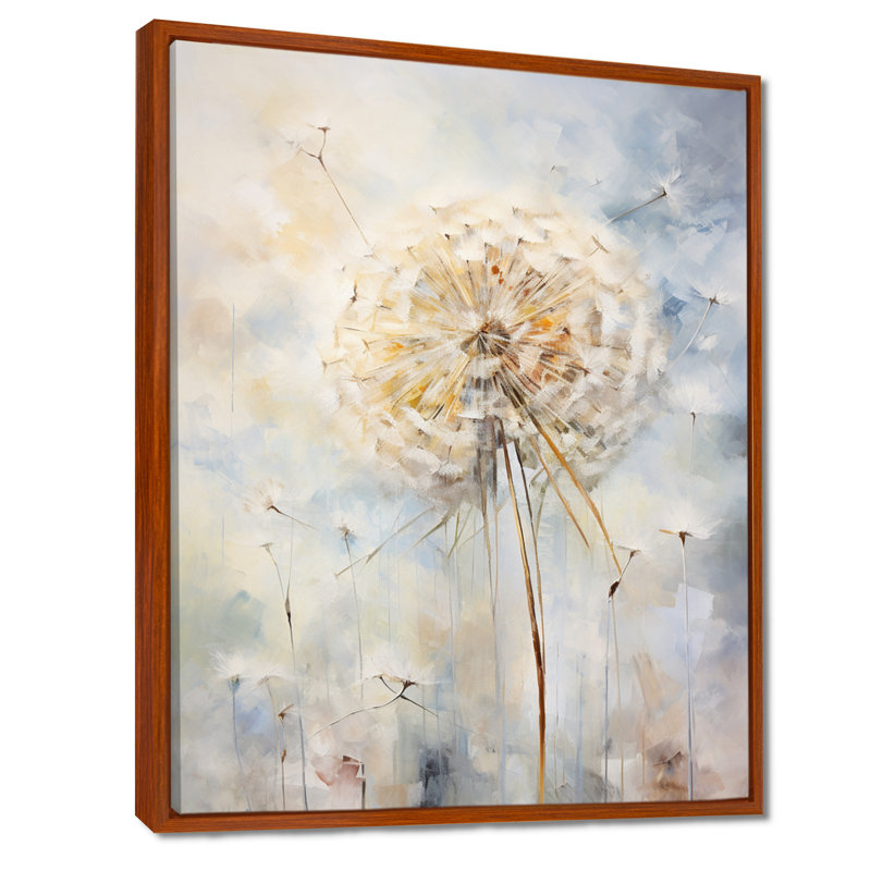 Dandelion Charm in Winter I - Pissenlit, art mural, 20" H x 12" W, Cadre flottant brun