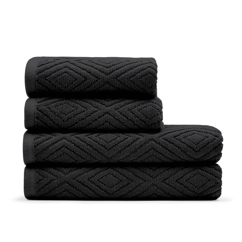 Diamond Geo Sculpted Cotton Towels, Black