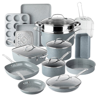 Granitestone Ceraluxe 20 Piece Grey Ceramic Nonstick Cookware And Bakeware Set