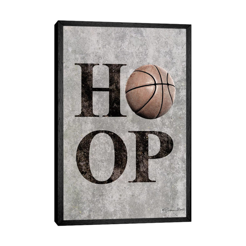 Basketball HOOP - Print on Canvas, 66.04cm H x 45.72cm W x 3.81cm D, Black Floater Framed