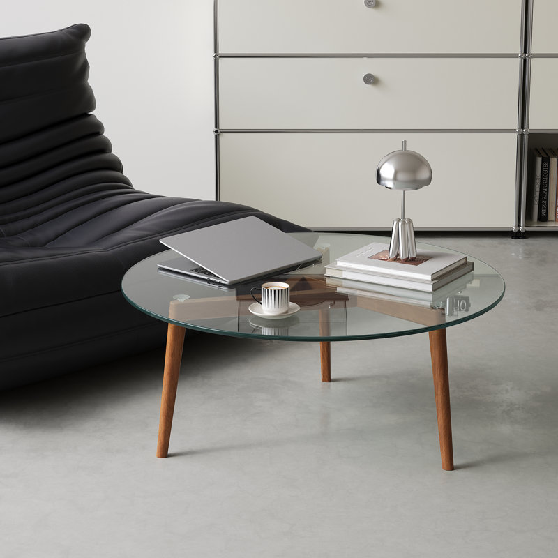 Table basse avec plateau en verre et structure en bois massif