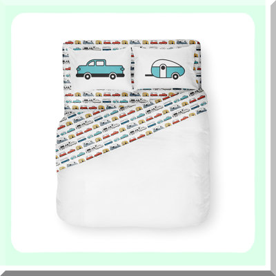 Campsite Comfort Queen Bed Sheet Set - Travel Trailer Print Design - Soft Polyester - 4-Piece Set