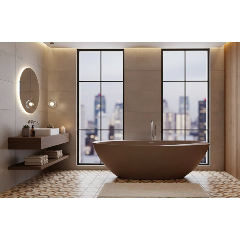 75" x 40" Freestanding Soaking Cement Bathtub, Brown 