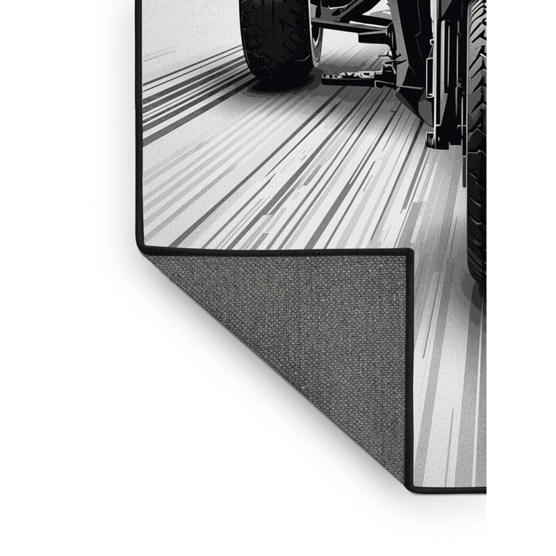 Soft Plush Gidley Trike Motorcycle Modern & Contemporary Geometric Area Rug in Beige – Black Binding, 5x7