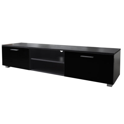 Dejahne Black TV Stand Media Entertainment Center Console Table With 2 Storage Cabinet, Open Shelves For 70 -  Latitude Run®, 72C3D9C1351B431EA4C0D9E2D834C1CB