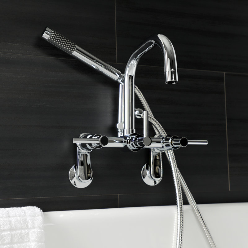 Polished Chrome Wall Mount Clawfoot Tub Faucet with Handheld Shower