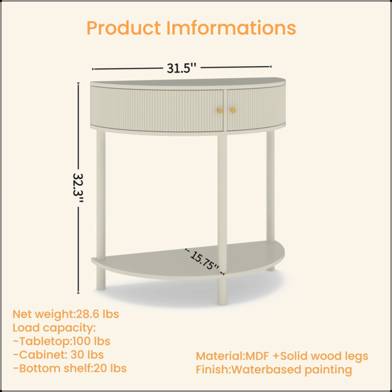 Console demi-lune Artisan-Wave Wave, Blanc, crème