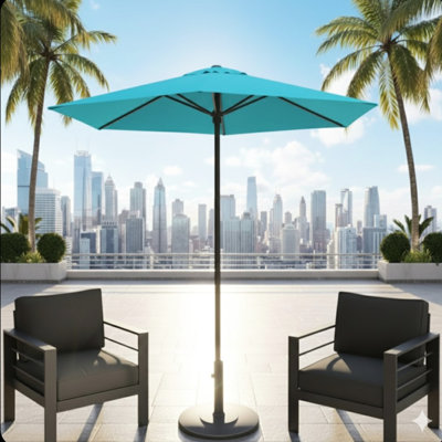 Parasol de marché bleu de 7,5 pieds avec évent et auvent, pour évent inclinable d'extérieur au bord de la piscine, idéal jardin