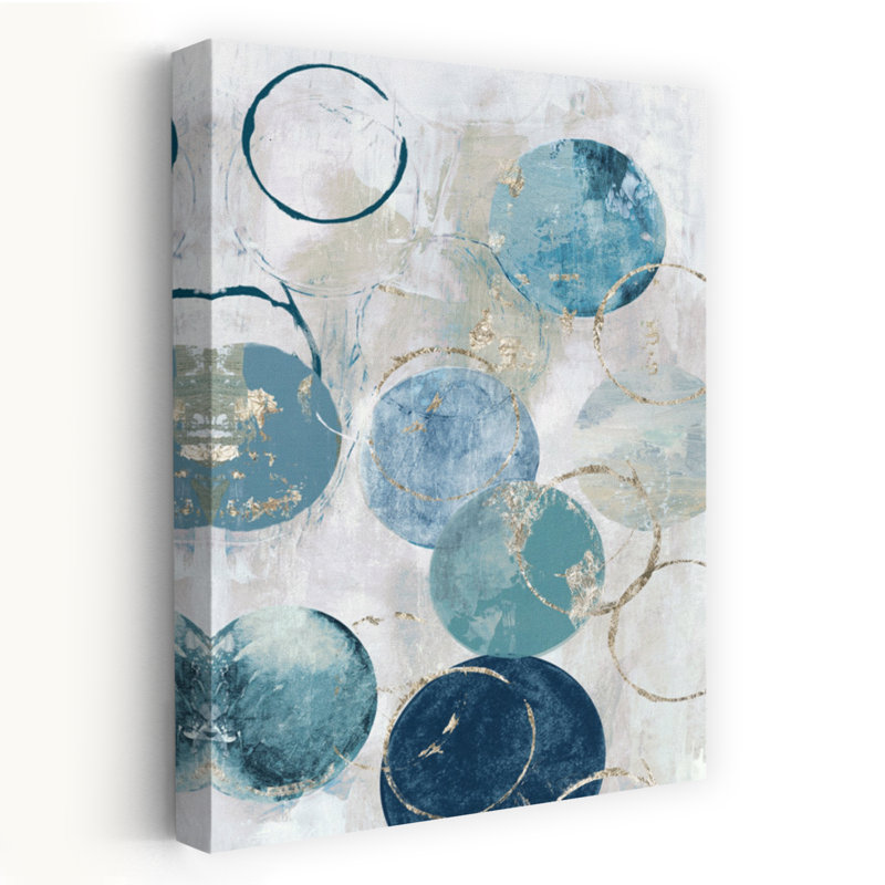 Cercles bleus I, art géométrique abstrait contemporain, H 60 po x l 40 po