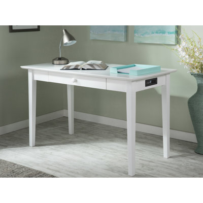 Mebane Solid Wood Work Desk with Storage Drawer & Built-in Charging Station