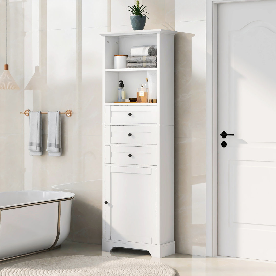 Anegada Freestanding Bathroom Cabinet,Tall Storage Cabinet with 3 Drawers and Adjustable Shelves Wildon Home® 