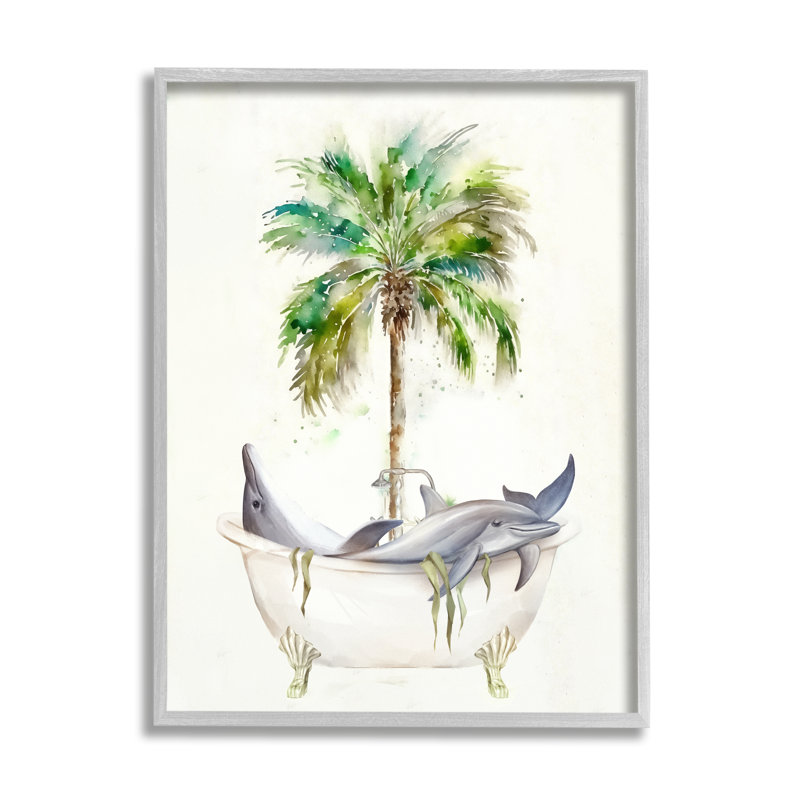 "Tropical Dolphins", giclée par Ziwei Li, H 14 po x l 11 po x P 1,5 po, Estampe numérique Farmhouse