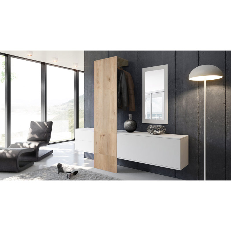 Mccurdy Hall Tree 209cm Wide with Shoe Storage, Nordic oak colours