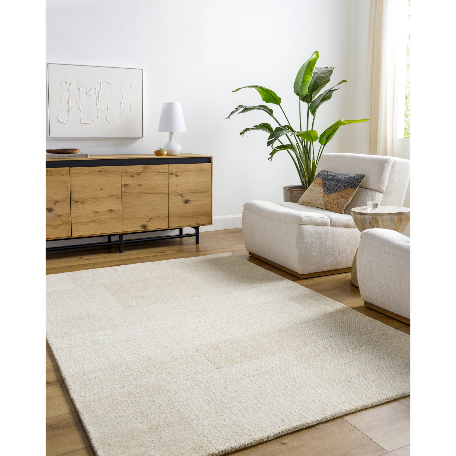 Cheena Hand-Tufted Block Print Rug, Rectangle 5' x 7'6"