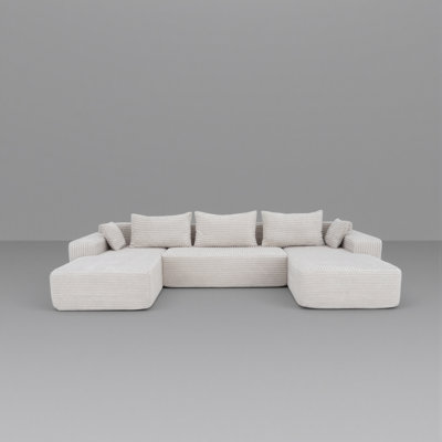 Modular Sectional Sofa, No Assembly Compressed Foam Couch With Chenille Upholstery Boneless, Modern Low-Profile Living Room Sofa