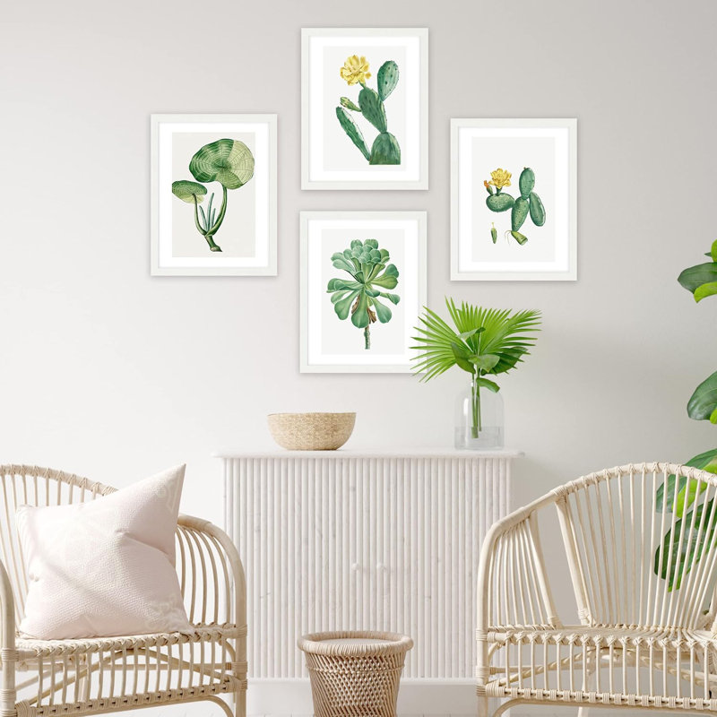 «Green Blooming Flower», ensemble de 4 fleurs de cactus du désert, impression murale encadrée sur papier, impression de 4 pièces