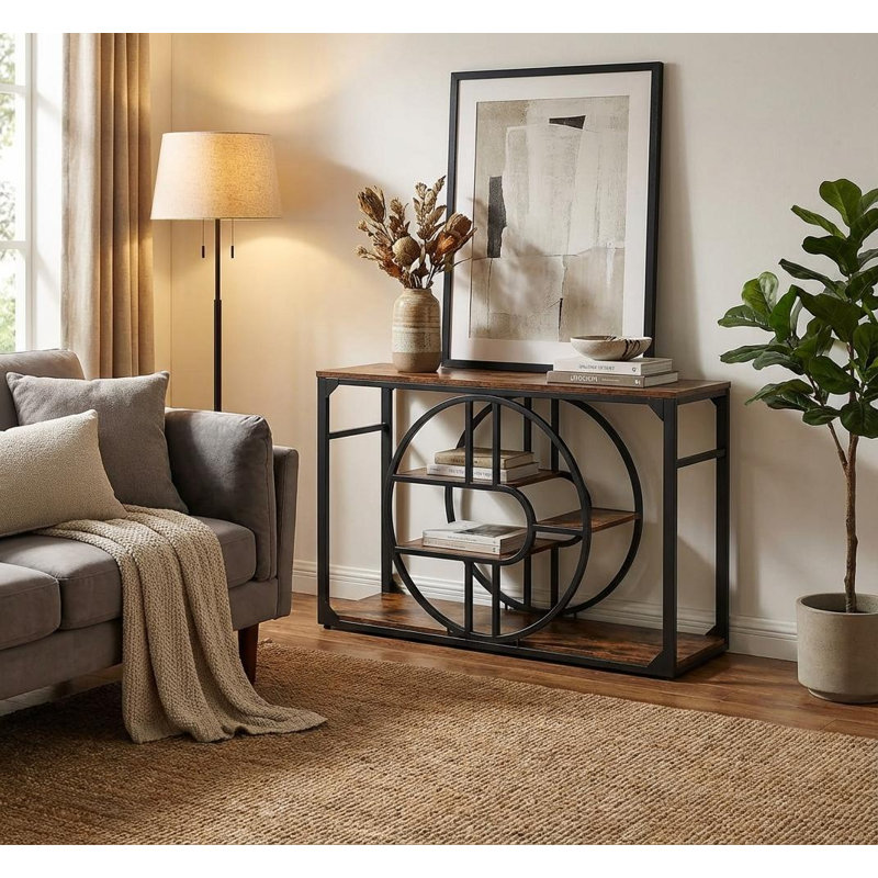 55" Entryway Table, 5-Tier Console Tables for Entryway, Industrial Sofa Tables with Storage for Living Room, Entry Hallway Couch Entrance Table with o-Shaped Metal Frame & Storage Shelves