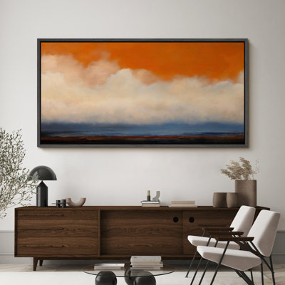 Orange and Blue Horizon Cloudscape Large Framed Canvas Print Wall Art - Modern Abstract Sky Decor