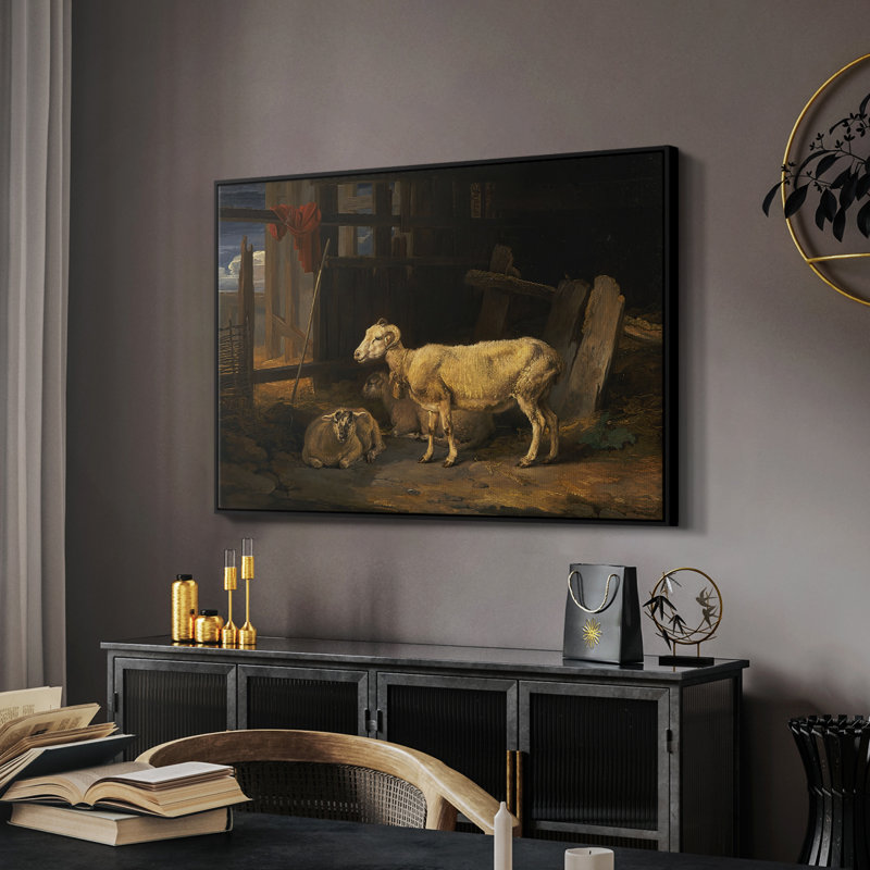 «Sheep in a Stable», 1810 - Toile tendue avec châssis James, 26 x 40, Noir