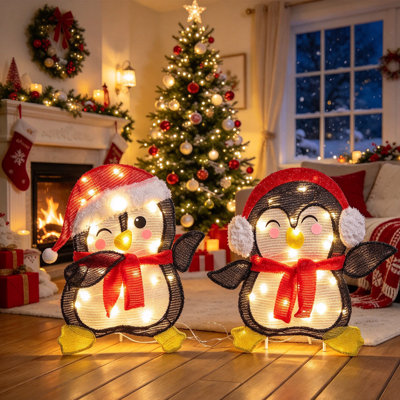2 Pack Light Up Penguin Christmas Yard Decorations，Lighted Penguin Outdoor Christmas Decorations，for Porch, Yard, Garden