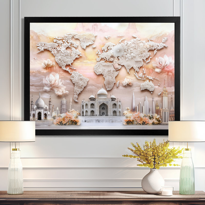 Carte du monde avec repères I - impression d'art mural carte du monde, H 12 po x l 20 po, Noir