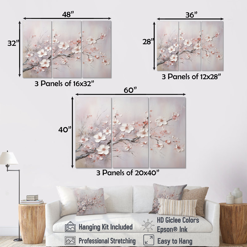 Ensemble de salon Gonsales - Fleurs, art mural, Toile tendue, H 40 po x l 60 po x P 1 po