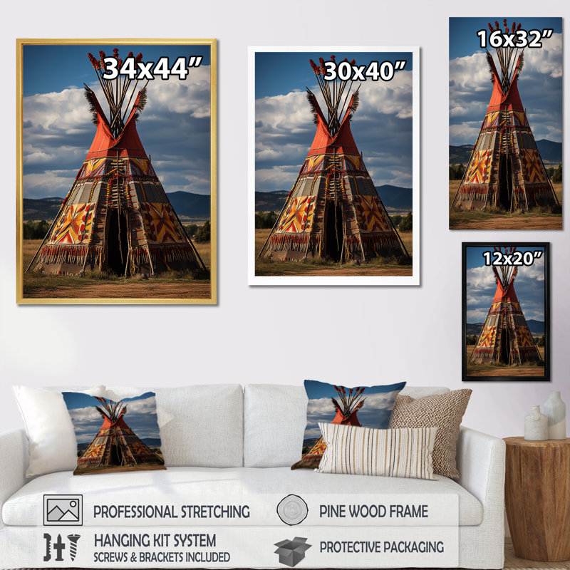 Tipi amérindien harmonie des prairies - Imprimé, Cadre photo blanc, H 32 po x l 16 po x P 1 po