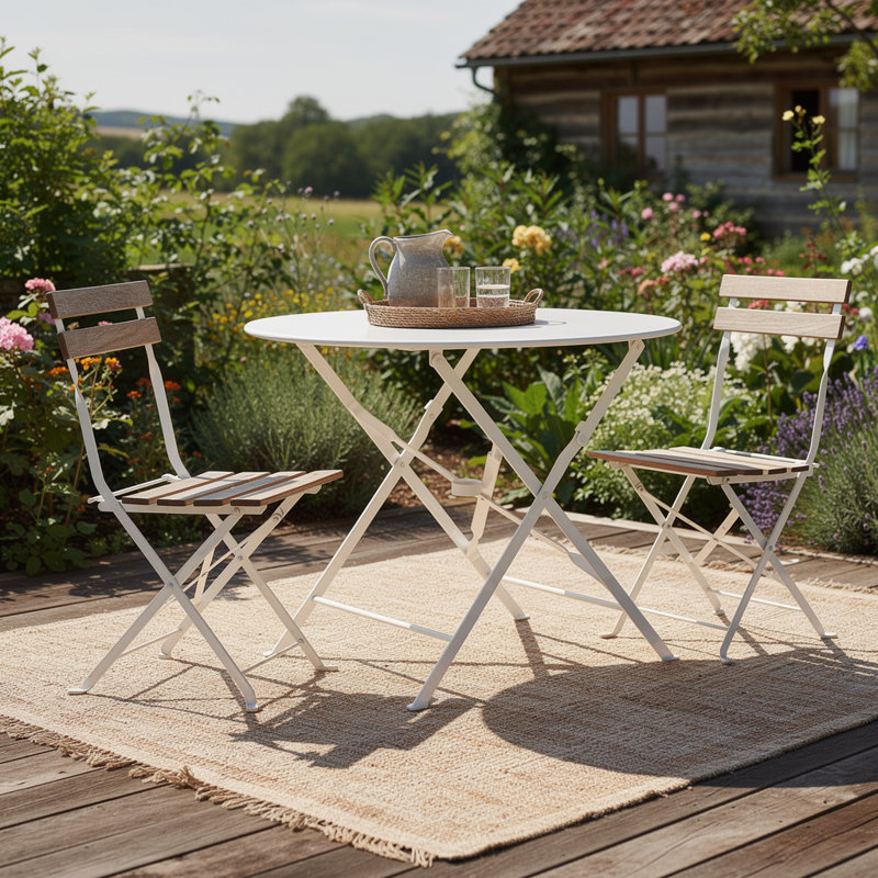 Table bistro pliante ronde en aluminium 30 po avec trou pour parasol
