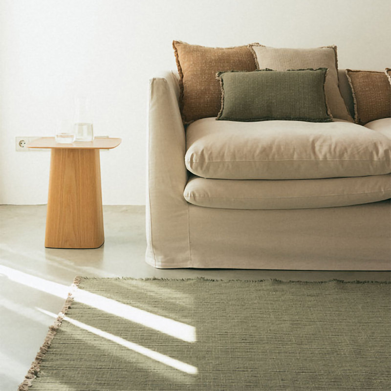 Coussin tissé à la main, Carré 18 po, Kaki