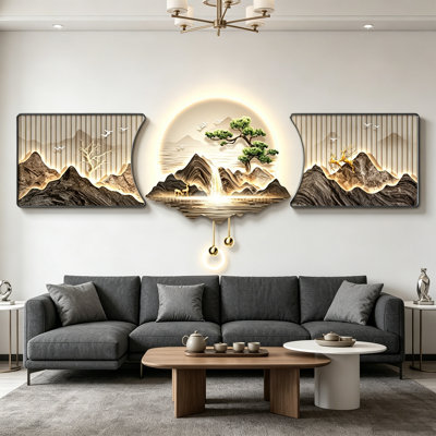 Art mural de paysage naturel minimaliste 106,3 "avec bande de lumière DEL intégrée 106,3"