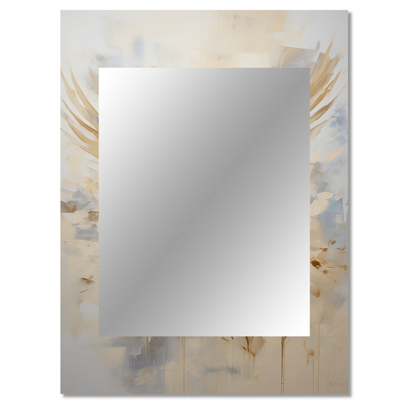Minimalisme beige et or Dove I - miroir mural unique Dove, miroir moderne, art imprimé en métal, 40 po x 30 po