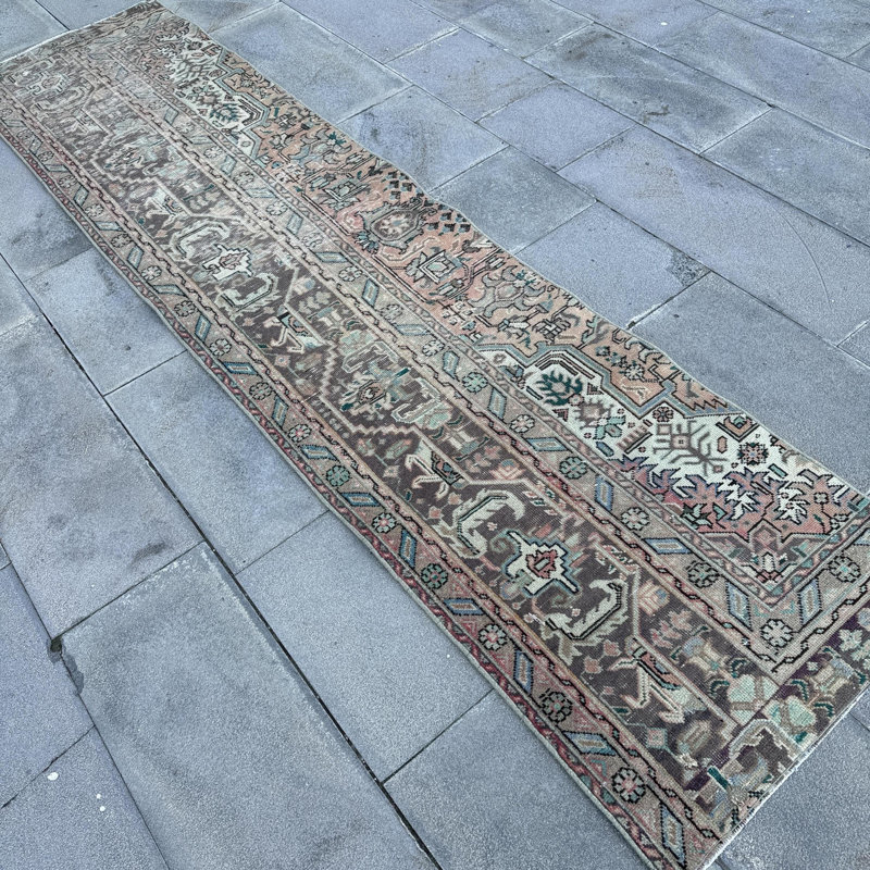 Tapis de couloir rétro turc kurde - Laine avec pampilles pour couloir en brun élégant