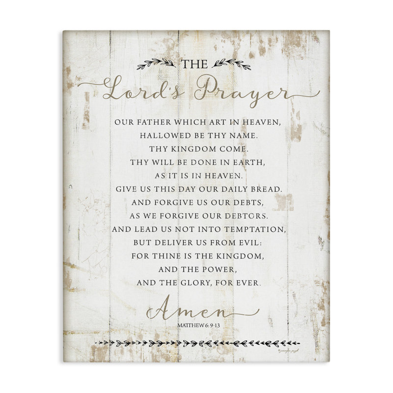 «The Lords Prayer Our Father», art mural sur toile surdimensionné d'aspect bois vieilli rustique par Jennifer Pugh