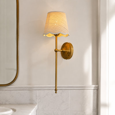 Boho Hardwired Rattan Vanity Wall Sconce with Mid-Century Woven Design for Bathroom Mirror, Living Room and Bedroom