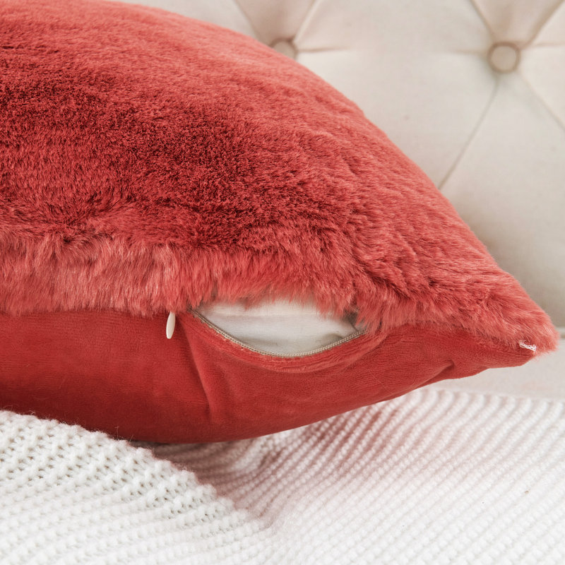 Housse de coussin lourd en fausse fourrure, H 26 pi x l 26 pi, Corail épice
