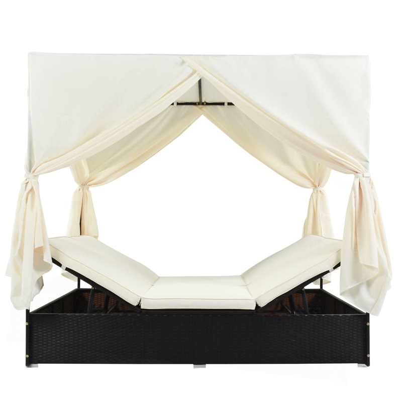 U_STYLE Méridienne d'extérieur double avec rideaux, Beige