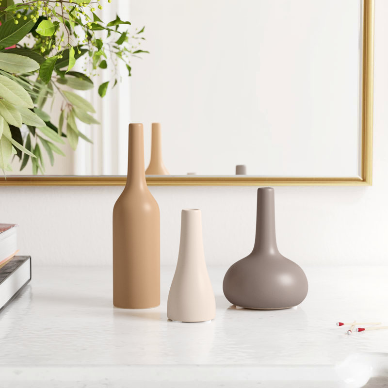 Ensemble de 3 vases de table en céramique Avaah, Mat chaud