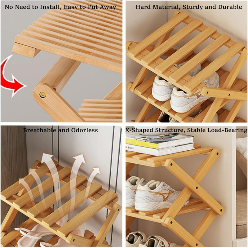 5-tier Bamboo Shoe Rack Foldable Free-standing Shelf
