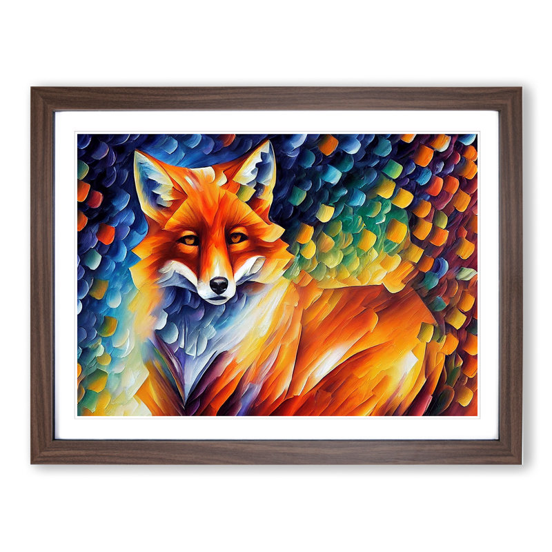 Fox - Single Picture Frame Print, 46cm H x 64cm W x 2cm D, Walnut