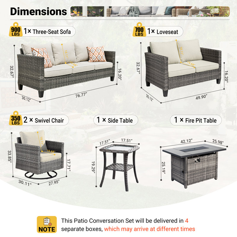 Lovall Premium All-Weather Wicker 7 - Person Patio Conversation Sets with Cushions, Beige