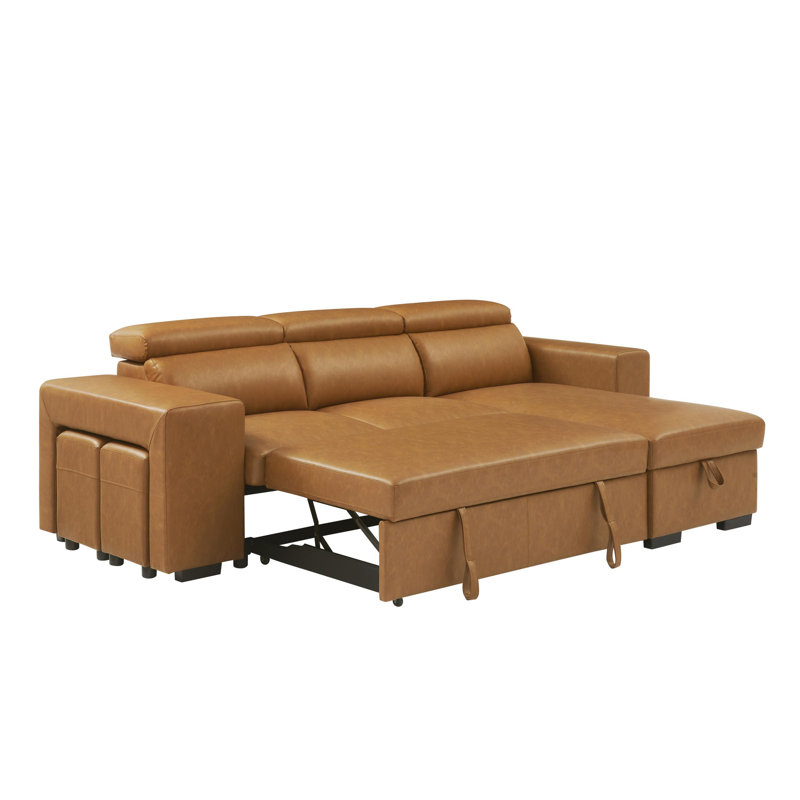 102.7'' L Shape Sectional Sleeper Sofa 2 In 1 Convertible Sectional Sofa With Pull Out Bed, Storage Chaise And 2 Stools